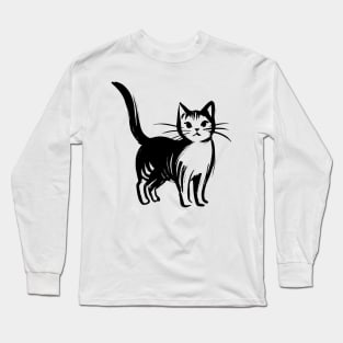 Stick figure cat in black ink Long Sleeve T-Shirt